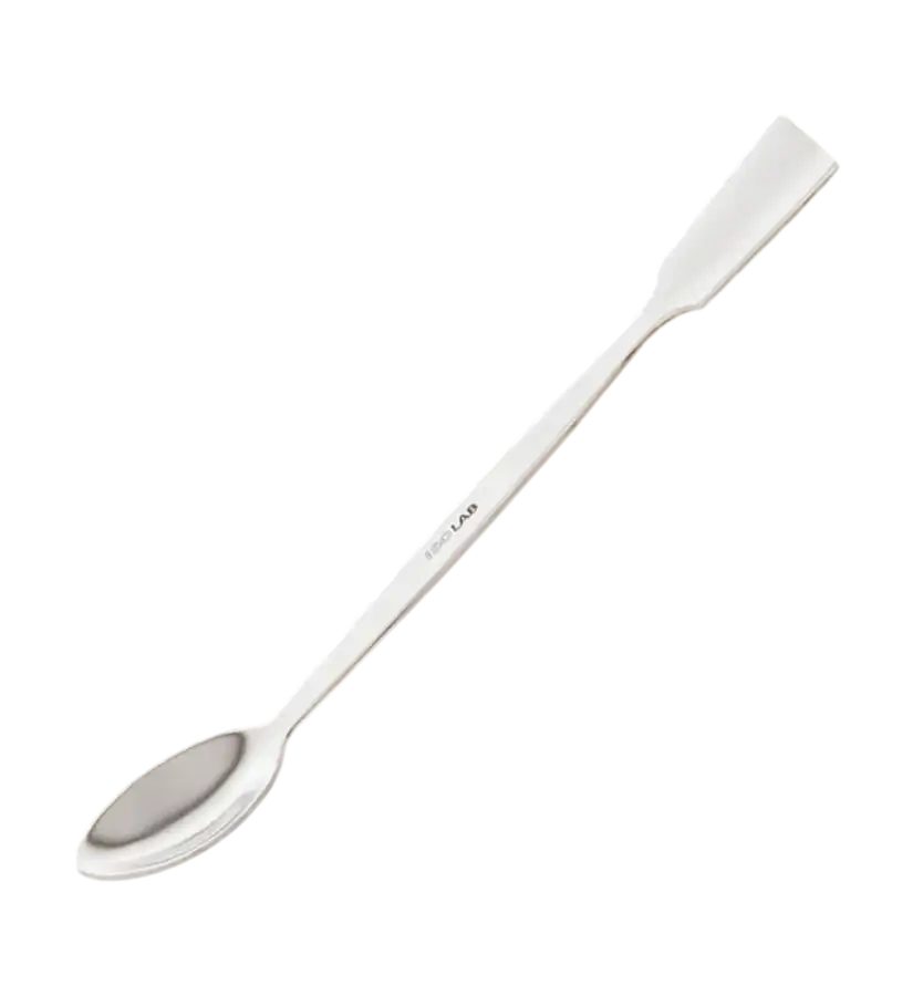 Spatula, Stainless Steel, Macro Spoon at One End, Flat/Straight Spatula at the Other End, 120 mm Length