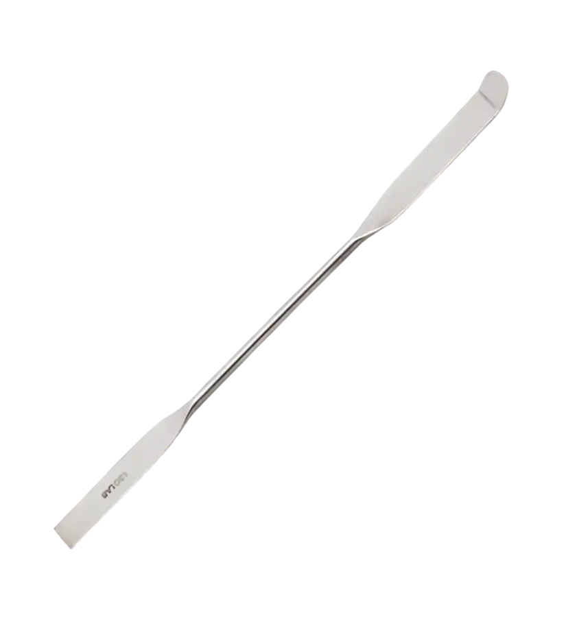 Spatula, Stainless Steel, Flat/Curved Spatula at One End, Flat/Straight Spatula at the Other End, “Chattaway”, 100 mm Length