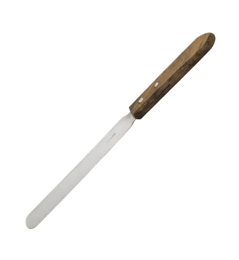 Spatula, Stainless Steel, Flat/Straight Knife Formed Stainless Steel Spatula at One End, Wooden Handle at the Other End, 75 mm Length