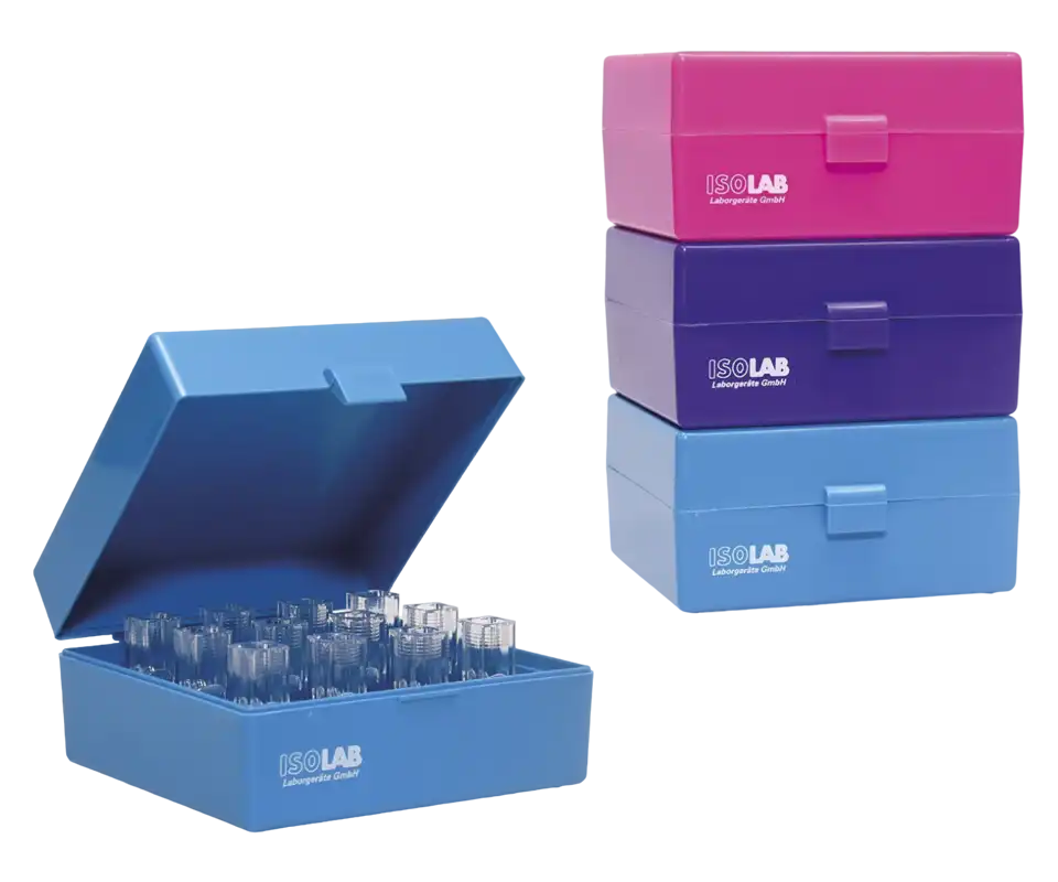 Spectrophotometer Cuvette Box, P.P, Hinged Lid, 12 Cuvettes with 10 mm Width, 120 x 112 x 60 mm Dimensions, Blue