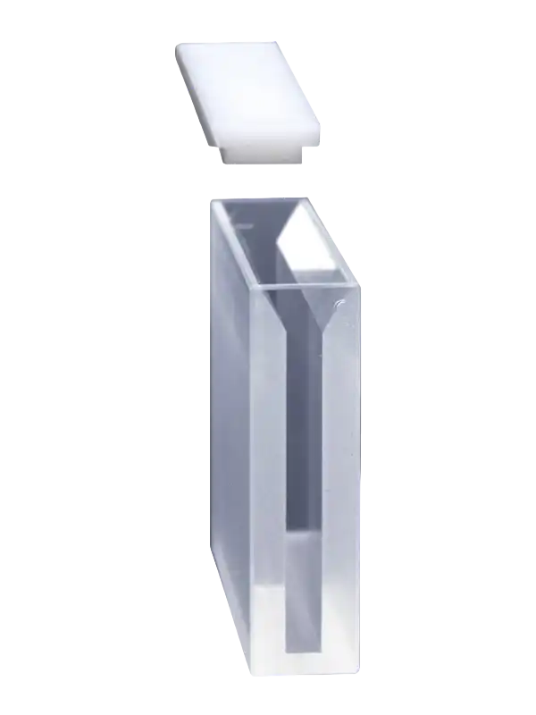 Spectrophotometer Cuvette, Optical Glass, Semi-micro, with PTFE Cap, 340-2500 nm Wavelength, 50 mm Light Path, 12,5 x 52,5 x 45 mm, 7,0 ml Volume, 2 pcs/pack