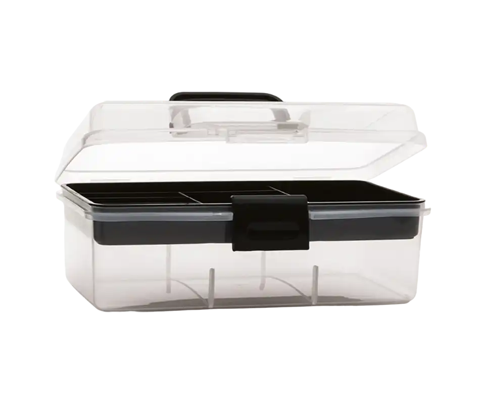Transport Box, P.P, Clear Body, Clasping Lid, Foldable Handle