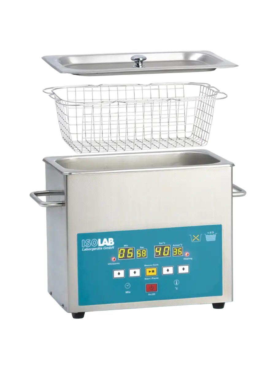 Ultrasonic Cleaner, 80°C Max. Heating, 40 kHz Frequency, 1-60 Min. Time Control, Lid and Basket Included, W/O Valve 1,3 L Volume, LED Display
