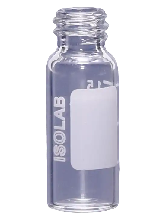 Vial, Glass, Clear, N8 Screw Neck, 1,5 ml Volume, 11,6 x 32 mm Dimensions, with Volume and Marking Label, W/O Cap and Septa, 100 pcs/pack