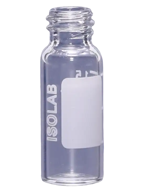 Vial, Glass, Clear, N9 Screw Neck, 1,5 ml Volume, 11,6 x 32 mm Dimensions, with Volume and Marking Label, W/O Cap and Septa, 100 pcs/pack