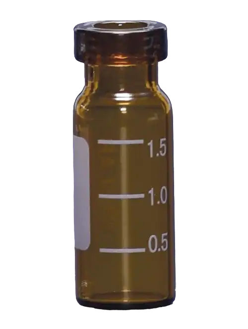 Vial, Glass, Amber, N11 Crimp Neck, 1,5 ml Volume, 11,6 x 32 mm Dimensions, with Volume and Marking Label, W/O Cap and Septa, 100 pcs/pack