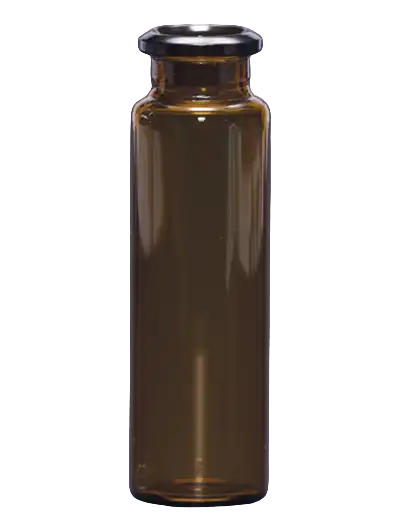 Vial, Glass, Amber, N20 Crimp Neck, 20 ml Volume, 22,5 x 75,5 mm Dimensions, W/O Label, W/O Cap and Septa, 100 pcs/pack