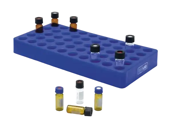 Vial Stand, P.P, 50 Well, for 14,75 Diameter Vials, 115 x 240 x 30 mm Dimensions, Dark Blue