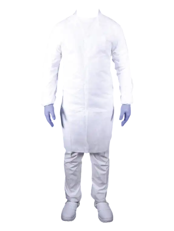 Visitors Gown, Porous Fabric, White, for Single Use, Hako-Fix Type Closure, W/O Pockets and Hood