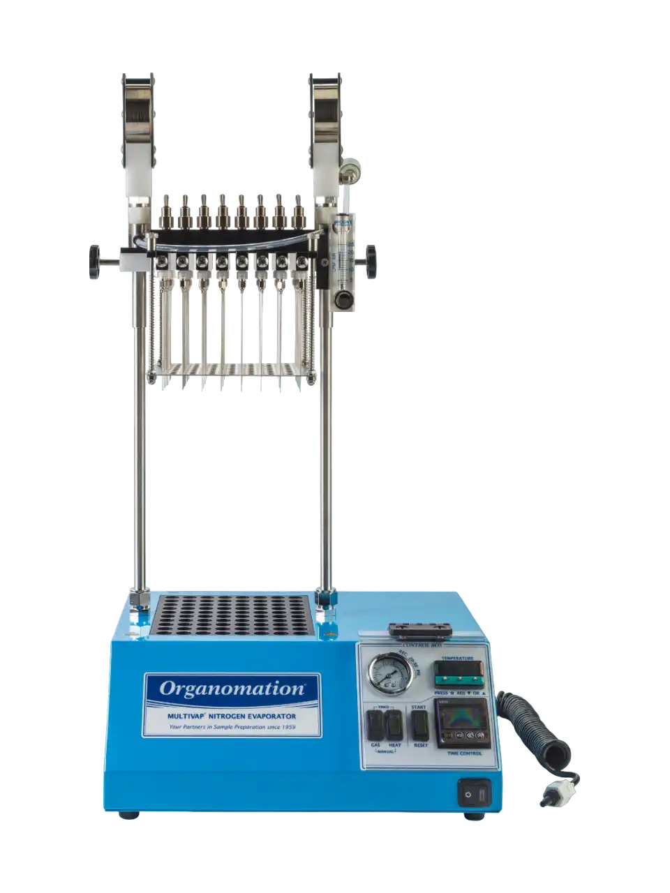 Nitrogen Evaporator, MULTIVAP Series, Acid Resistant Coating, with Dry Block Heater (30-120°C and 900 W), Digital Control, 80 Sample Positions