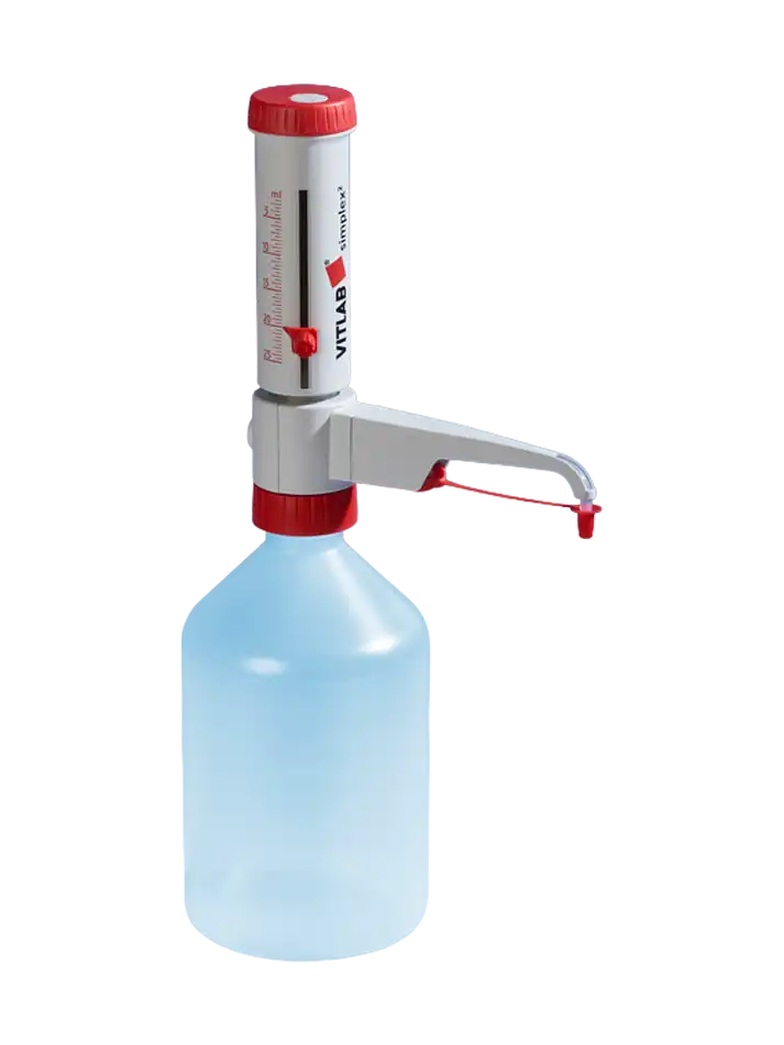 Bottle-Top Dispenser, Simplex², W/O Valve 1-10 ml Adjustable Volume (Analog), 0,05 ml Accuracy, 0,2 ml Subdivision