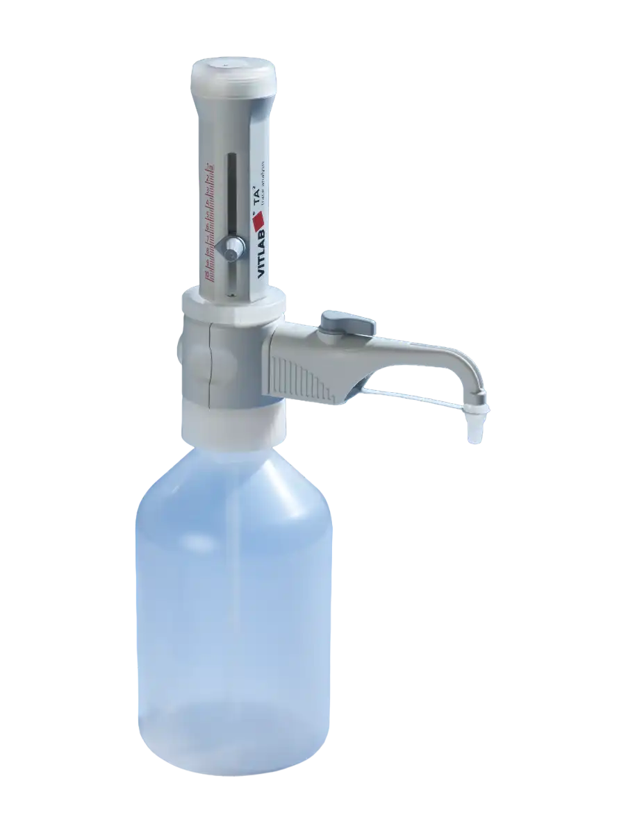 Bottle-Top Dispenser, TA², with Recirculation Valve 1-10 ml Adjustable Volume (Analog), 0,05 ml Accuracy, 0,2 ml Subdivision, Tantalum Valve Spring