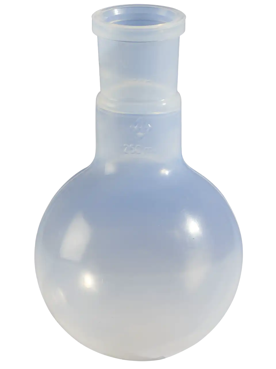 Flask, PFA, Clear, High Thermal and Chemical Resistance, Round Bottom, Single Neck, NS 29/32 Joint, 65 mm Diameter, 117 mm Height, 100 ml Volume