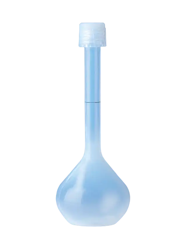 Volumetric Flask, PFA, Standard, Clear, Class A, with PFA Screw Cap, With Printed Lot Number and Batch Certificate, Black Scale, GL 25 Neck, 235 mm Height, 250 ml Volume