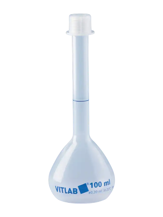 Volumetric Flask, P.P, Standard, Clear, Class B, with P.P Screw Cap, Blue Scale, GL 18 Neck, 90 mm Height, 10 ml Volume