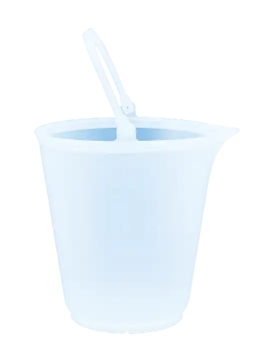 Bucket, P.P, Clear, with Spout, W/O Lid, with Handle, 310 mm Top Diameter, 330 mm Height, Embossed Scale, 1 L Subdivision, 12 L Volume