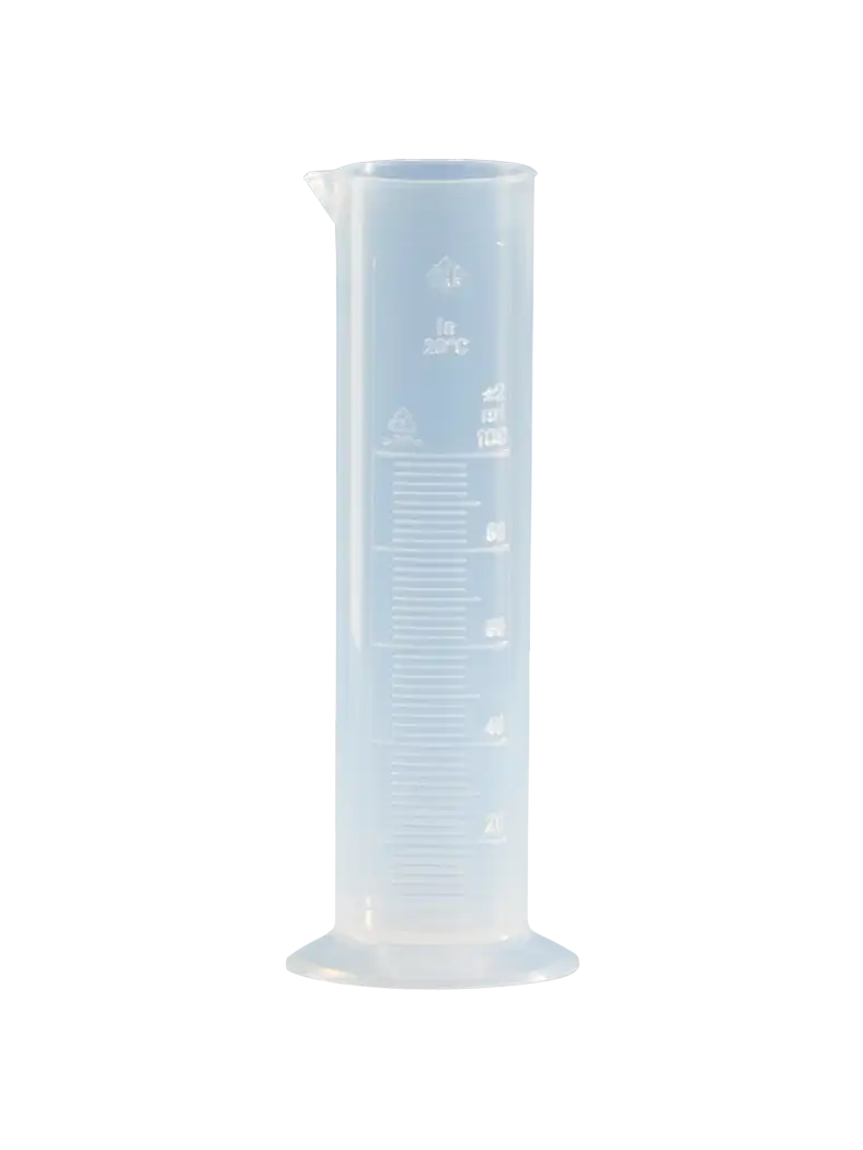 Measuring Cylinder, P.P, Clear, Short Form, Round P.P Foot, Class B, Embossed Scale, 78 mm Diameter, 285 mm Height, 20 ml Subdivision, 1000 ml Volume