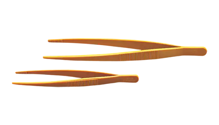 Forcep, POM, for General Use, Yellow, Flat-Blunt Tip, 115 mm Length