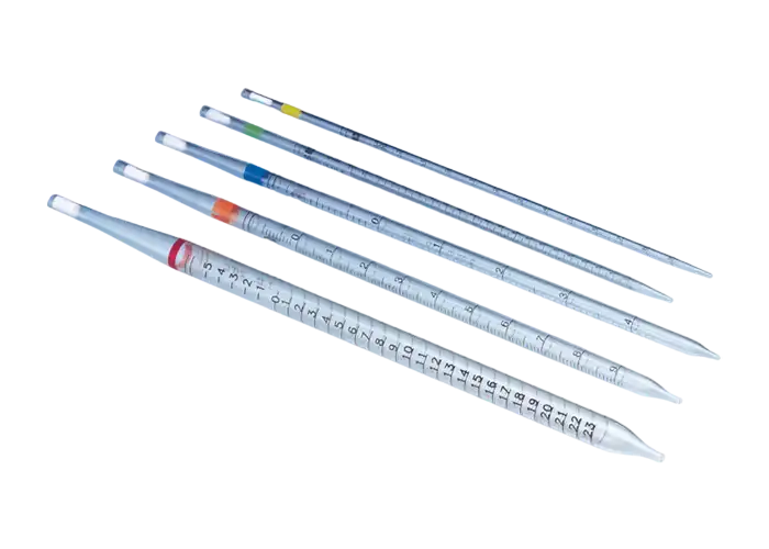 Measuring Pipette, P.S, Graduated, Disposable, In Box, Non-sterile, Black Scale, Yellow Ring Mark, with Cotton-Wool Filter 1 ml Volume, 0,01 Subdivision