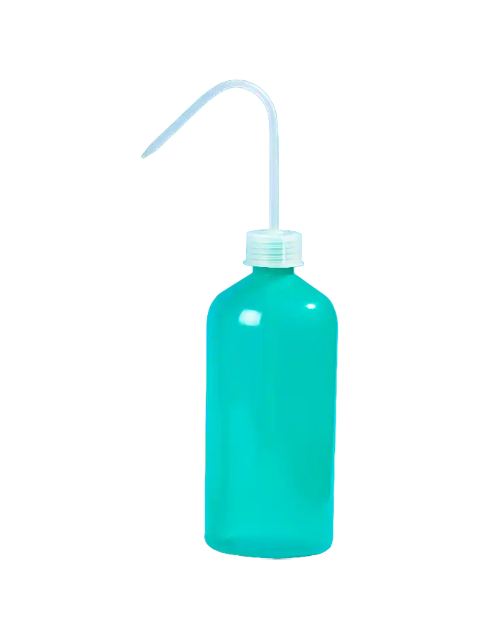 Wash Bottle, PE-LD, GL 25 Neck, Green Body, P.P White Cap and Tube, 74 mm Diameter, 180 mm Height, 500 ml Volume