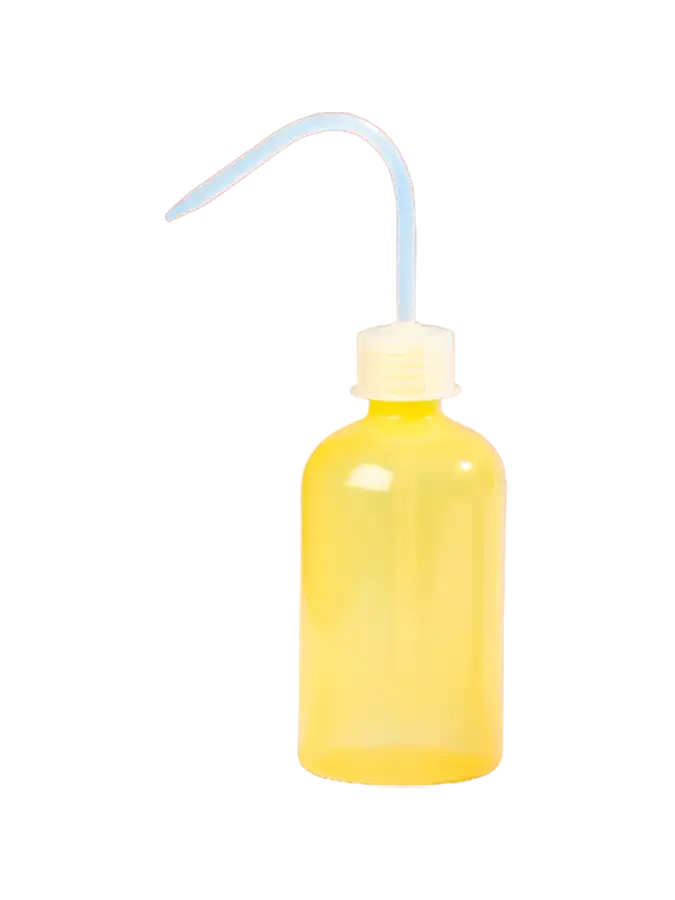 Wash Bottle, PE-LD, GL 25 Neck, Yellow Body, P.P White Cap and Tube, 65 mm Diameter, 135 mm Height, 250 ml Volume