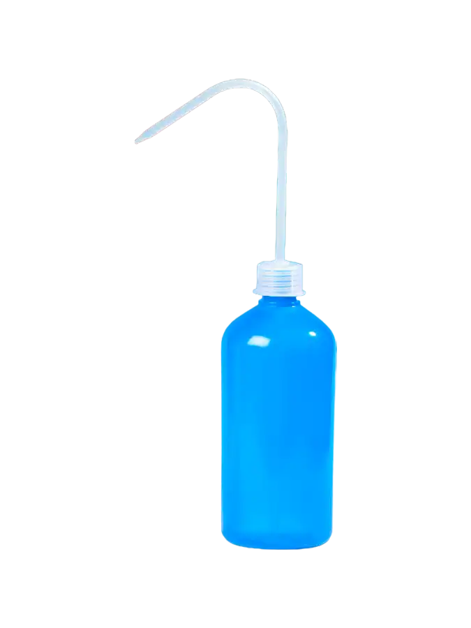 Wash Bottle, PE-LD, GL 25 Neck, Blue Body, P.P White Cap and Tube, 65 mm Diameter, 135 mm Height, 250 ml Volume