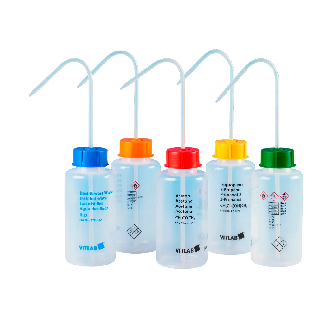 Wash Bottle, P.P, GL 63 Neck, Clear Body, P.P Red VENT-CAP Cap and P.P White Tube, 91 mm Diameter, 226 mm Height, Acetone Label Printed, 1000 ml Volume