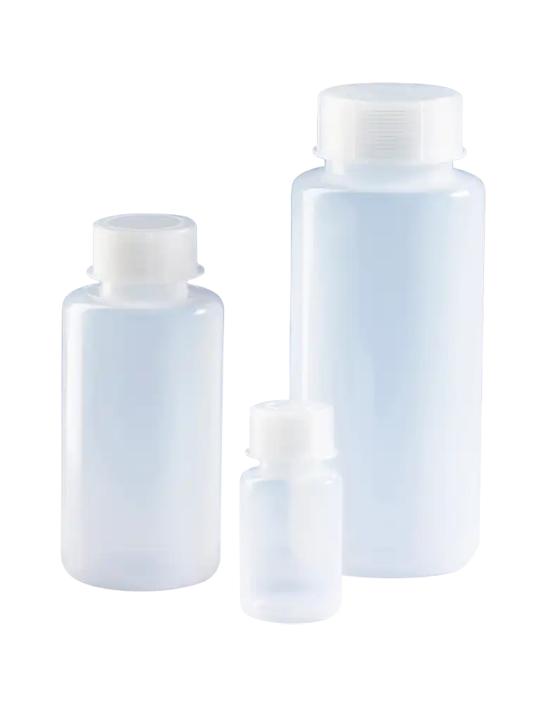 Bottle, PE-LD, Clear, Screw P.P Cap, GL 32 Neck, Round Body, Non-Autoclavable, W/O Scale, Non-sterile, 39 mm Bottom Diameter, 87 mm Height, 50 ml Volume