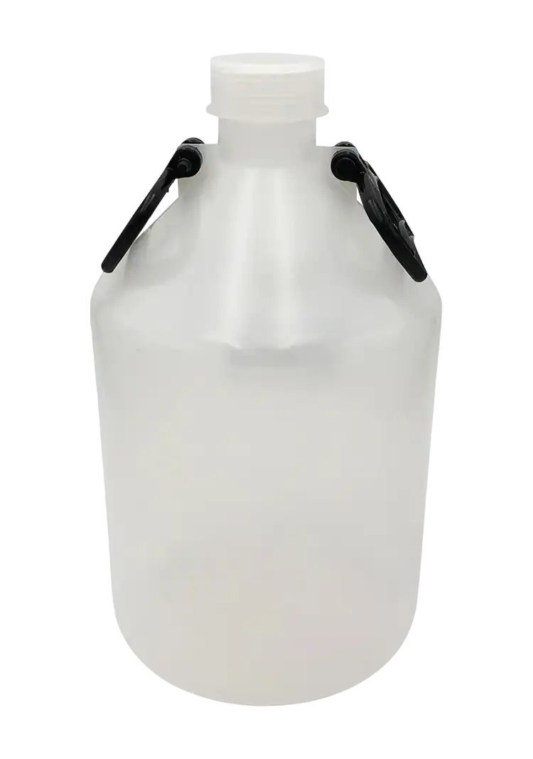 Bottle, P.P, Clear, with 2 Handles and PE Foam Seal, Screw P.P Cap, GL 63 Neck, Round Body, Non-Autoclavable, W/O Scale, Non-sterile, 222 mm Bottom Diameter, 394 mm Height, 10000 ml Volume