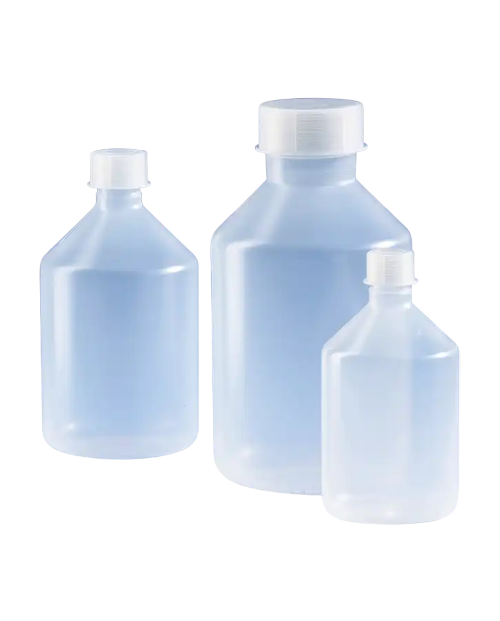 Bottle, P.P, Clear, Screw P.P Cap, GL 18 Neck, Round Body, Autoclavable, W/O Scale, Non-sterile, 52 mm Bottom Diameter, 100 mm Height, 100 ml Volume