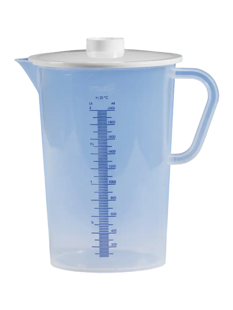 Collector Beaker, P.P with Handle, Blue Embossed Scale, with Polycarbonate Lid, 150 mm Diameter, 220 mm Height, 20 ml Subdivision, 2000 ml Volume