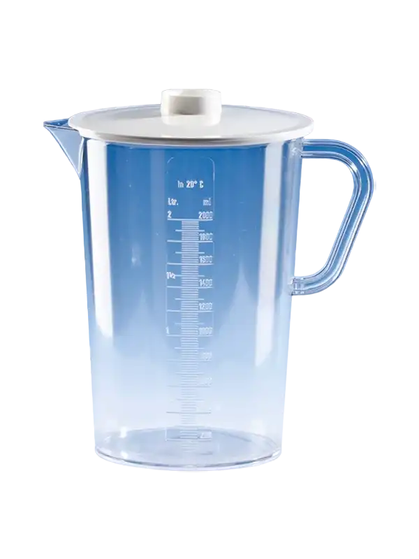 Collector Beaker, SAN, with Handle, Embossed Scale, with Polycarbonate Lid, 150 mm Diameter, 220 mm Height, 20 ml Subdivision, 2000 ml Volume